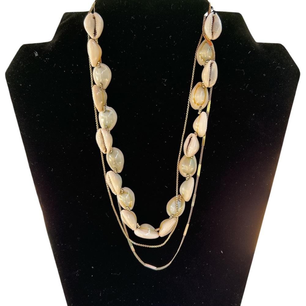 Shell Gold Chain Necklace 3 Tiered Strand Beach Boho Vibe